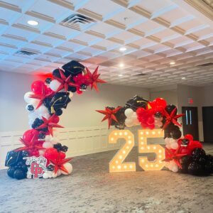 BullDog Backdrop With Balloon Garland Marquee Lights Numbers