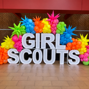 Girl Scouts Rainbow Balloon Display Balloon Boutique NWI Serving valparaiso and northwest indiana Custom balloon decor for all celebrations, corporate events, school functions and community events.